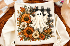 Fall Ghost PNG, Floral Halloween Shirt Design Product Image 2