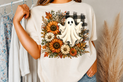 Fall Ghost PNG, Floral Halloween Shirt Design Product Image 3