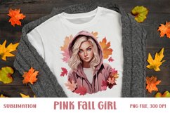 Pink Fall Girl with Hoodie, Sublimation Design Product Image 1