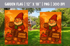 Fall Garden Flag Sublimation | Sippin’ Season Gnome PNG Product Image 1