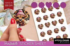 Fall Highland Cow Round Sticker - Autumn Printable Sticker Product Image 1