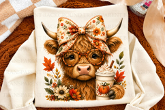 Fall Highland Cow Png, Pumpkin Spice Cow Sublimation Product Image 2