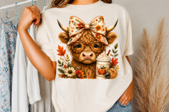 Fall Highland Cow Png, Pumpkin Spice Cow Sublimation Product Image 3