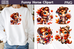 Fall Horse Coffee Clipart | Autumn Cute Cartoon Animal Product Image 1