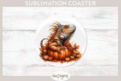 Fall Iguana Animal v6 Round Coaster Sublimation Product Image 1