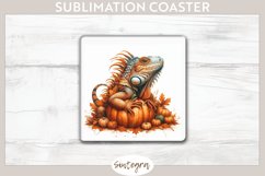 Fall Iguana Animal v6 Square Coaster Sublimation Product Image 1