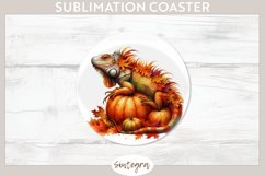 Fall Iguana Animal v7 Round Coaster Sublimation Product Image 1