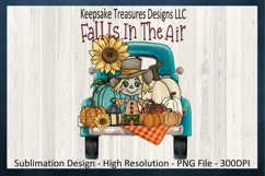 Fall Is In The Air Scarecrow Teal Truck, Autumn PNG File Product Image 2