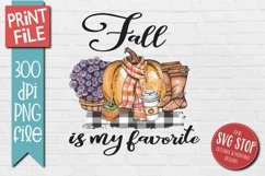 Fall Is My Favorite Sublimation Design with boots, purple mums, and a pumpkin with a scarf clipart