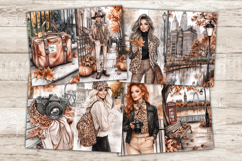 GlamArtZhanna, fall journal pages, city junk paper, autumn collage, travel journal, fall vibes kit, autumn woman, pumpkin sheet, urban autumn, fall skyline, sidewalk dreams, junk journal, fall printables, city scrapbook