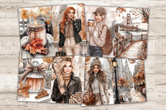 GlamArtZhanna, fall journal pages, city junk paper, autumn collage, travel journal, fall vibes kit, autumn woman, pumpkin sheet, urban autumn, fall skyline, sidewalk dreams, junk journal, fall printables, city scrapbook