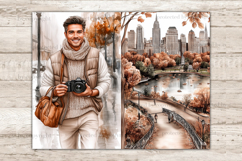 GlamArtZhanna, fall journal pages, city junk paper, autumn collage, travel journal, fall vibes kit, autumn woman, pumpkin sheet, urban autumn, fall skyline, sidewalk dreams, junk journal, fall printables, city scrapbook