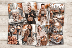GlamArtZhanna, fall journal pages, city junk paper, autumn collage, travel journal, fall vibes kit, autumn woman, pumpkin sheet, urban autumn, fall skyline, sidewalk dreams, junk journal, fall printables, city scrapbook