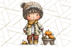 Fall Kids Clipart, Cozy Autumn Children PNG Product Image 3
