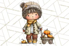 Fall Kids Clipart, Cozy Autumn Children PNG Product Image 3