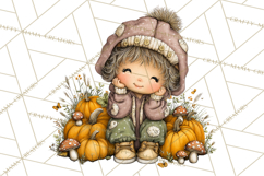 Fall Kids Clipart, Cozy Autumn Children PNG Product Image 2