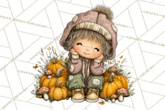 Fall Kids Clipart, Cozy Autumn Children PNG Product Image 2