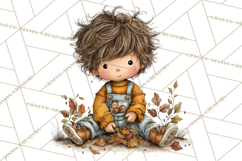 Fall Kids Clipart, Cozy Autumn Children PNG Product Image 5