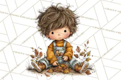 Fall Kids Clipart, Cozy Autumn Children PNG Product Image 5