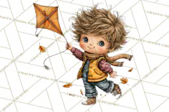 Fall Kids Clipart, Cozy Autumn Children PNG Product Image 2