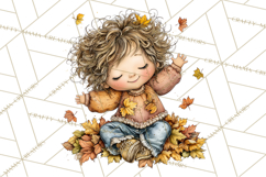 Fall Kids Clipart, Cozy Autumn Children PNG Product Image 2