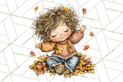 Fall Kids Clipart, Cozy Autumn Children PNG Product Image 2
