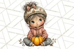 Fall Kids Clipart, Cozy Autumn Children PNG Product Image 4