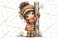 Fall Kids Clipart, Cozy Autumn Children PNG Product Image 5