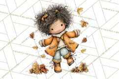 Fall Kids Clipart, Cozy Autumn Children PNG Product Image 2