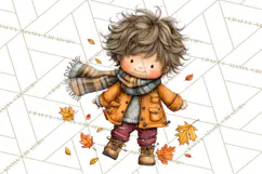 Fall Kids Clipart, Cozy Autumn Children PNG Product Image 3