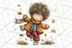 Fall Kids Clipart, Cozy Autumn Children PNG Product Image 4