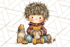 Fall Kids Clipart, Cozy Autumn Children PNG Product Image 5
