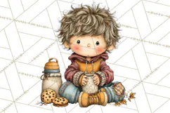 Fall Kids Clipart, Cozy Autumn Children PNG Product Image 5