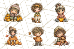 Fall Kids Clipart, Cozy Autumn Children PNG Product Image 2