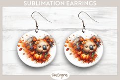 Fall Koala Animal v3 Round Earrings Sublimation Product Image 1