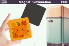 Cute Pumpkin Fall Magnet | Autumn Leaves Sublimation Product Image 1