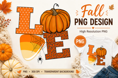 Fall Love PNG | Pumpkin Spider Web Sublimation Design Product Image 1