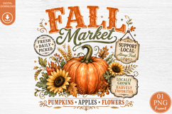Fall Market Sublimation PNG, Vintage Autumn Pumpkin Product Image 1