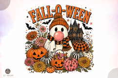 Fall-O-Ween Ghost Blowing Bubble PNG,Halloween PNG Designs Product Image 1