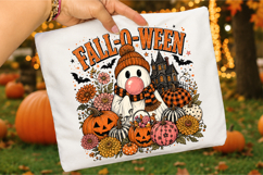 Fall-O-Ween Ghost Blowing Bubble PNG,Halloween PNG Designs Product Image 3
