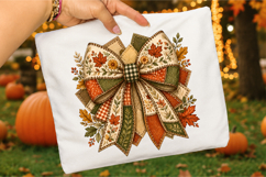 Fall Patchwork Bow PNG,Rustic Burlap Floral Autumn Design Product Image 1