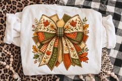 Fall Patchwork Bow PNG,Rustic Burlap Floral Autumn Design Product Image 3