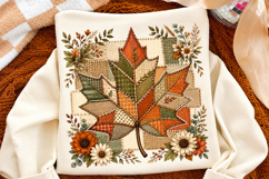 Fall Patchwork Leaf PNG,Rustic Burlap Maple Design Product Image 2