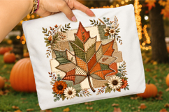 Fall Patchwork Leaf PNG,Rustic Burlap Maple Design Product Image 3