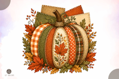 Fall Patchwork Pumpkin PNG,Rustic Burlap Autumn Design Product Image 1