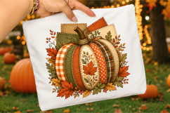 Fall Patchwork Pumpkin PNG,Rustic Burlap Autumn Design Product Image 2