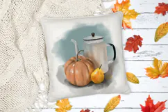 Hand-drawn illustration of teapot with pumpkin and pear Product Image 6