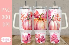 Fall pink pumpkins 40 oz tumbler PNG for sublimation Product Image 1