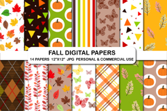 Fall digital paper pack Autumn pattern paper kit Background Product Image 1
