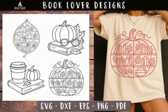 Fall Pumpkin Book Lover SVG designs Autumn Library